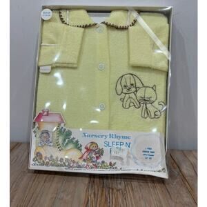 Vintage Nursery Rhyme Terry Cloth Onsie NWT Yellow Cat Dog